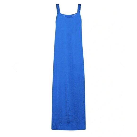 NWT DKNY Silky Satin Maxi Dress SMALL blue Sleeveless V-Neck soft - Picture 8 of 14